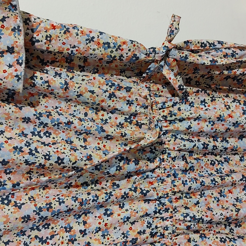 Ladies Blue/Pink Floral Dress with Flutter Sleeves Size 2x - Picture 4 of 11